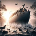 Noah's Ark during the Flood. Royalty Free Stock Photo