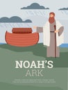 Noahs Ark Bible episode banner or poster template, flat vector illustration.