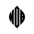 NOB circle letter logo design with circle and ellipse shape. NOB ellipse letters with typographic style. The three initials form a