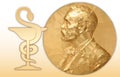 Nobel Chemistry award, gold polygonal medal and chemistry symbol