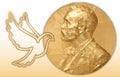Nobel Peace award, gold polygonal medal and dove Royalty Free Stock Photo
