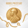 Nobel Prize Day December 10th illustration on white sunburst background