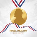 Nobel Prize Day December 10th with white sunburst illustration background