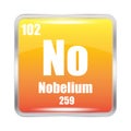 Nobelium icon. No chemical element. Atomic number 102. Mass 259. Orange square. Royalty Free Stock Photo