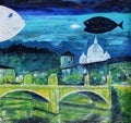 Nobiscum Deus - God with us - abstract art painting of Fishes in Rome Italy