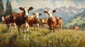 Noble Cows Gracing the Rural Landscape . Generative Ai Royalty Free Stock Photo