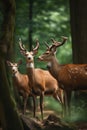 Noble deer family in forest AI generated