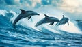 Dolphins jumping over waves Royalty Free Stock Photo