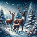 Noble Deer Grace a Winter Snow Forest, Creating a Christmas Landscape Symphony Generative ai for illustrations Royalty Free Stock Photo