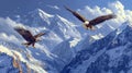 Noble eagles soaring high above snow-capped mountain peaks, symbols of freedom and strength Royalty Free Stock Photo