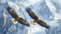 Noble eagles soaring high above snow-capped mountain peaks, symbols of freedom and strength Royalty Free Stock Photo