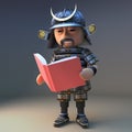 Noble Japanese samurai warrior in 3d reading a book, 3d illustration