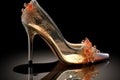 Noble and Luxurious, Crystal High-Heeled Shoes with Silk Decoration. Generative AI