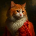 Noble Medieval Cat, Imitation of Van Dyck, Proud Cat in a Red Cloak, Generative AI Illustration