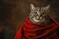 Noble Medieval Cat, Imitation of Van Dyck, Proud Cat in a Red Cloak, Generative AI Illustration