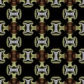 Noble seamless pattern with golden, silver and bronze decorative elements on black background