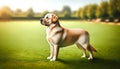 Noble Yellow Labrador Retriever Standing in Sunlit Field, Royalty Free Stock Photo