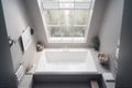 interior room window home design bath white indoor tub apartment house. Generative AI. Royalty Free Stock Photo