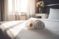 flower spa bath modern welcome bed bedchamber window towel comfortable. Generative AI. Royalty Free Stock Photo