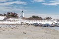 Nobska Point Lighthouse in Snow Royalty Free Stock Photo