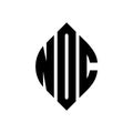 NOC circle letter logo design with circle and ellipse shape. NOC ellipse letters with typographic style. The three initials form a