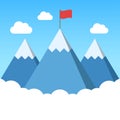 Mountain peak with flag, Business concept, Goal achievement successful, Flat design vector illustration. Royalty Free Stock Photo