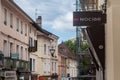 Nocibe logo in front of their main shop in downtown Bourgoin. Nocibe is a french seller of cosmetics, perfume & personal products