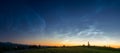 Noctilucent clouds. Night glowing silvery clouds. wide panorama