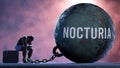 Nocturia and an alienated suffering human. A metaphor showing Nocturia as a huge prisoner\'s ball bringing pain and keepi