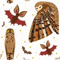 Nocturnal Birds and Animals Seamless Pattern