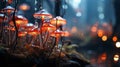 Nocturnal Enchantment: Close-Up of Mushrooms in the Forest at Night