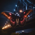 Nocturnal Enigma: Majestic Giant Moth Perched on a Mysterious Bridge