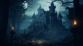 Nocturnal Haunting: Creepy Castle Amidst Moonlit Desolation