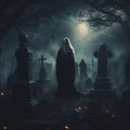 Nocturnal Reverie: Banshee Amidst the Graveyard Shadows