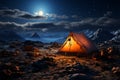 Nocturnal shelter Tent stands amidst darkness, a haven under the starry sky