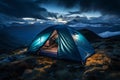 Nocturnal shelter Tent stands amidst darkness, a haven under the starry sky