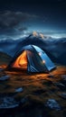 Nocturnal shelter Tent stands amidst darkness, a haven under the starry sky