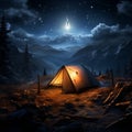 Nocturnal shelter Tent stands amidst darkness, a haven under the starry sky