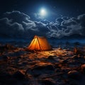 Nocturnal shelter Tent stands amidst darkness, a haven under the starry sky