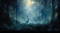 Nocturnal Whispers: Mystical Hare in Enchanted Moonlit Forest Painting