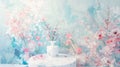 With a nod to impressionist paintings this podium boasts a dreamy backdrop of watercolor florals complementing the Royalty Free Stock Photo