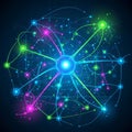 The nodes are blue, pink, and green, symbolizing data flow and connectivity Royalty Free Stock Photo