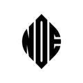 NOE circle letter logo design with circle and ellipse shape. NOE ellipse letters with typographic style. The three initials form a