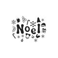 Noel. Christmas calligraphy phrase. Handwritten brush seasons lettering. Xmas phrase. Hand drawn design element. Happy