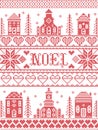 Noel Nordic Christmas pattern including Nordic Christmas scenery Winter Village Church , house, cottages,town hall cross stitched