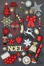 Noel Sign with Christmas Decorations Royalty Free Stock Photo
