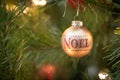 Noel Written on Christmas Ornament Hanging on Tree