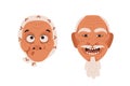 Noh masks of old human faces of Japanese theater. Oriental kabuki hyottoko and ko-jo. Traditional Japan heads. Asian
