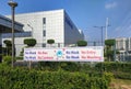 NOIDA, UTTAR PRADESH/INDIA-04/09/2020: DISPLAY BANNER OUTSIDE SAMSUNG NOIDA FACTORY MENTIONING IMPORTANCE OF FACE MASK