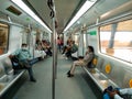 Noida , Utter pardesh , India - May 19 2022 , A picture of inside metro Train with selective focus